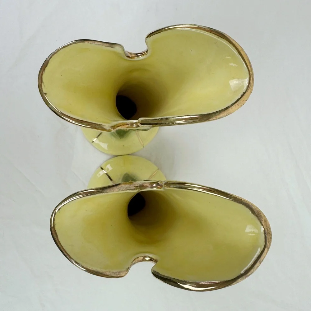 Yellow Floral Cornucopia Vases- Set of Two - Picture 7 of 8